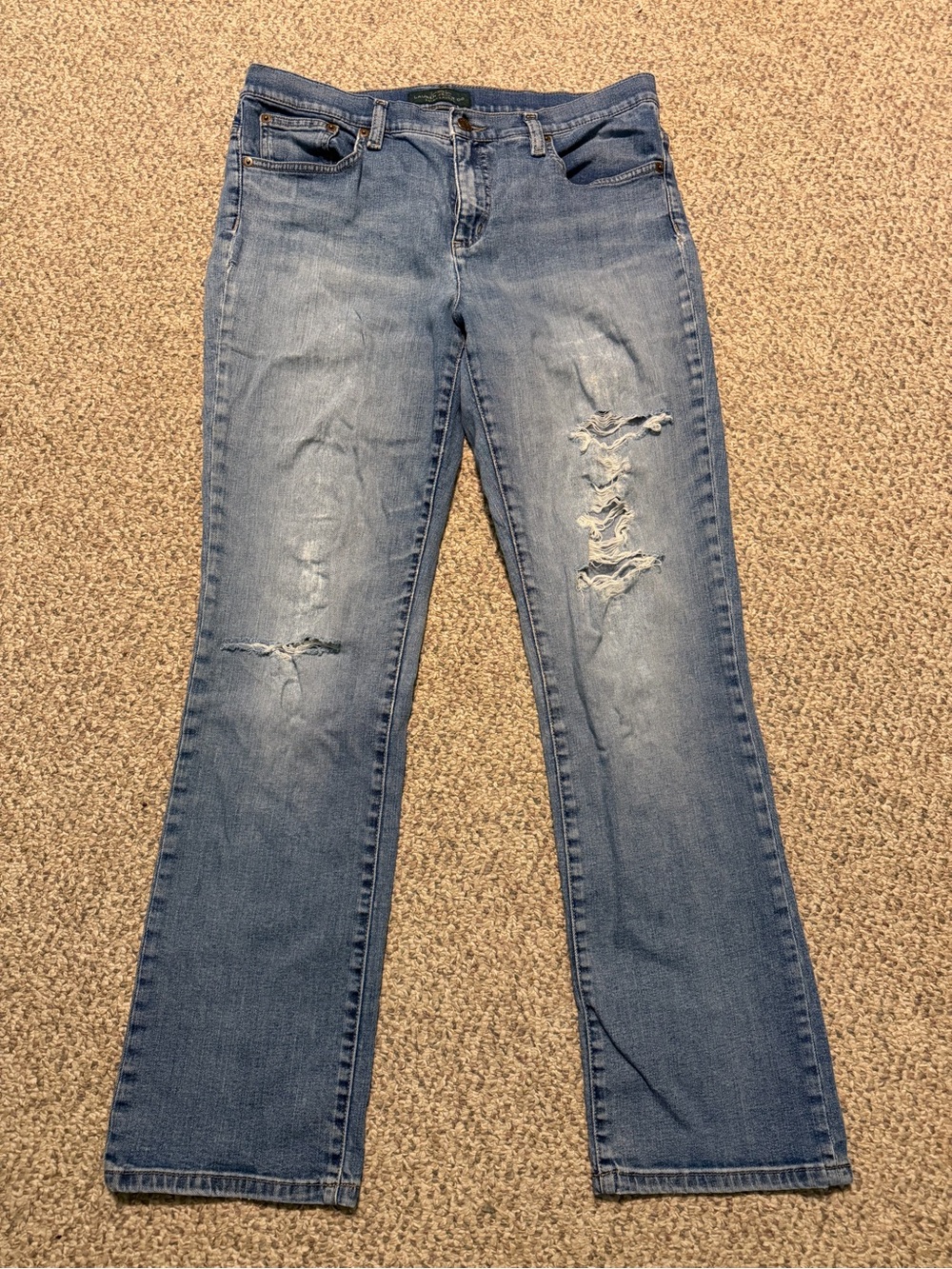 Ralph Lauren Light Blue Distressed Straight-Leg Jeans